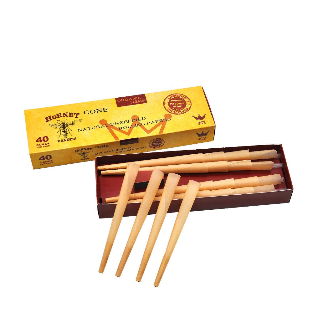 HORNET | Natural Unrefined King Size Pre Rolled Paper Cones Smoking 40 Pack Cone