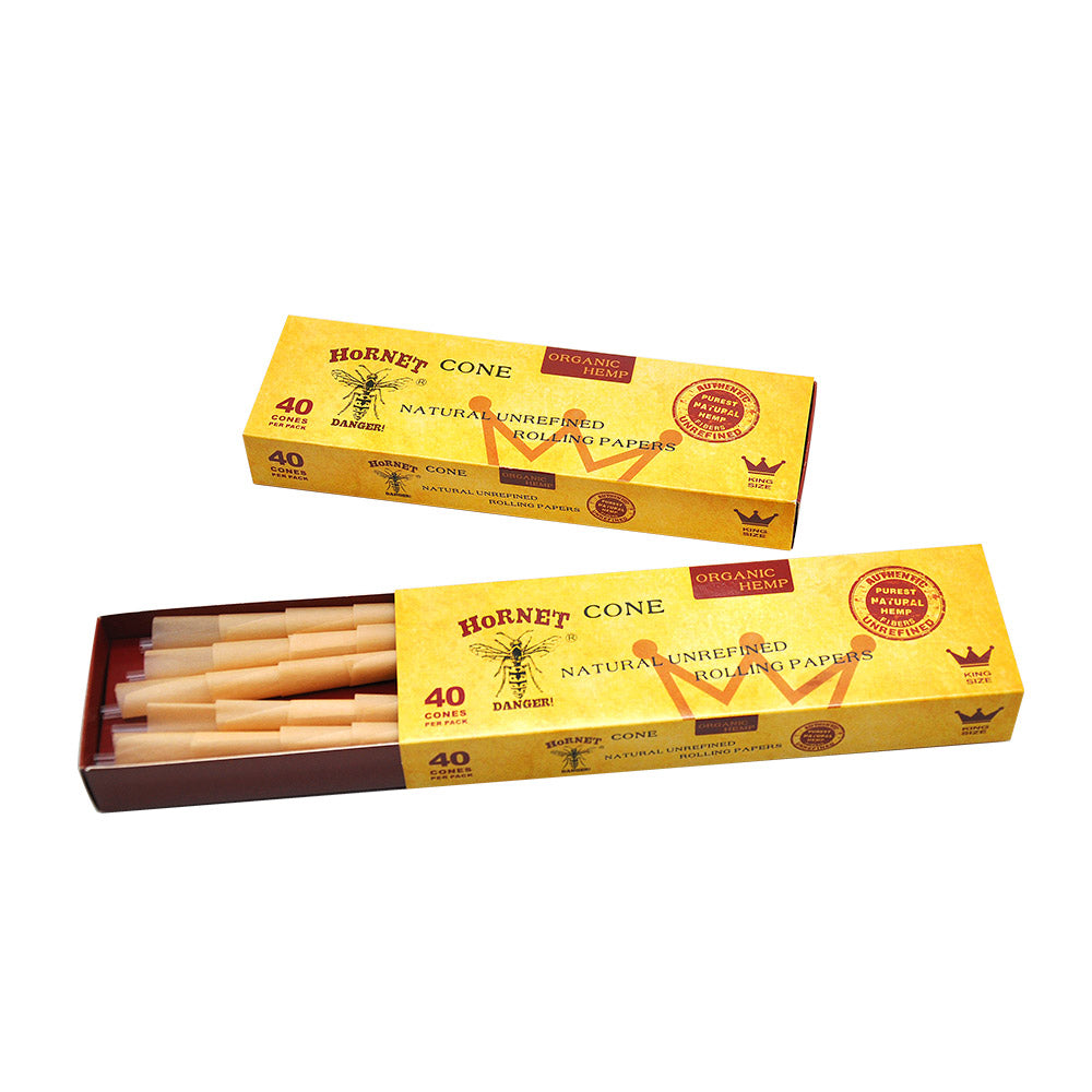 HORNET | Natural Unrefined King Size Pre Rolled Paper Cones Smoking 40 Pack Cone